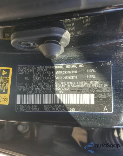 2018 Toyota Highlander Se from USA, damaged, VIN 5TDJZRFH6JS553195